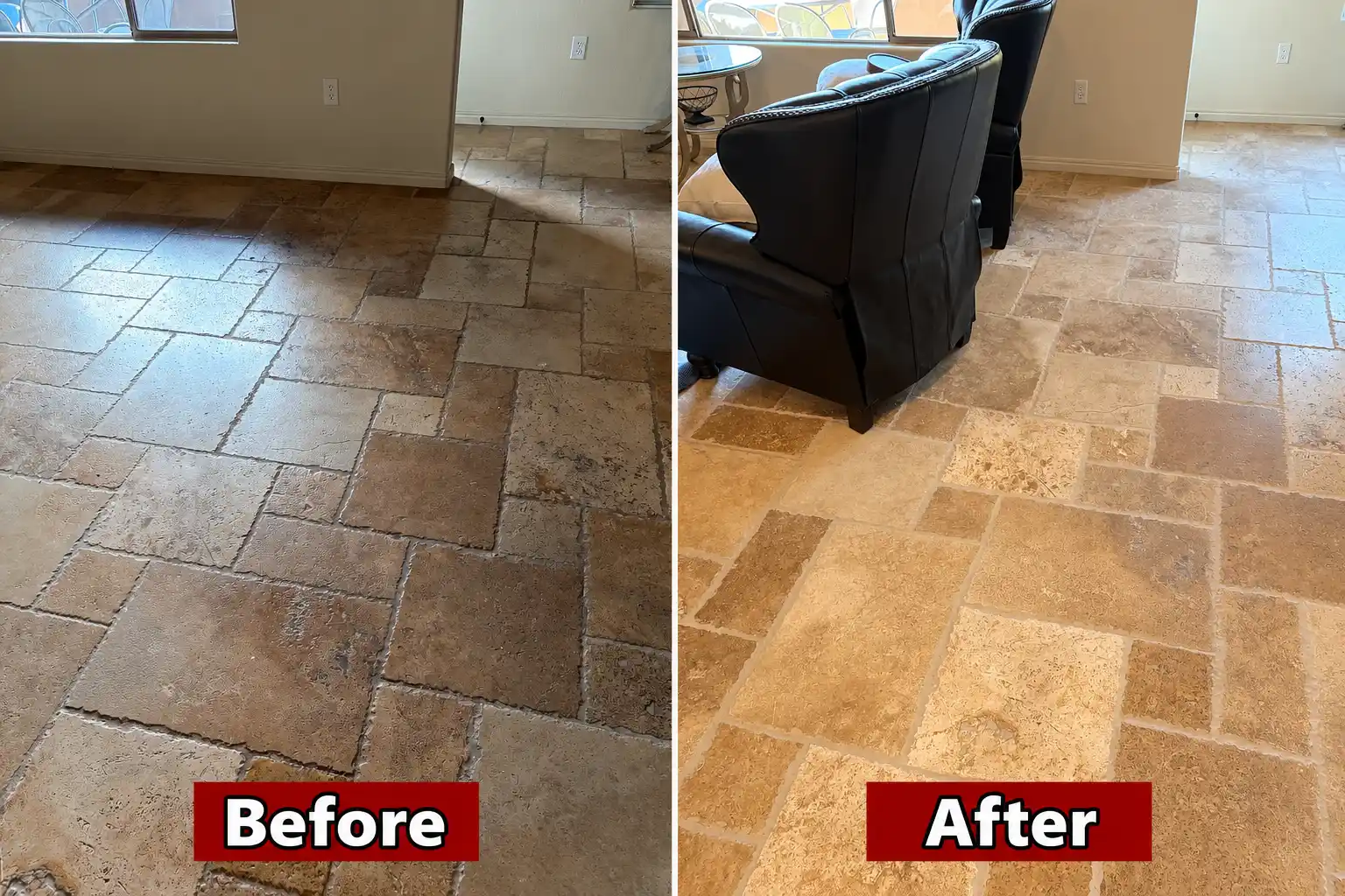 Living space floor brightened up before and after